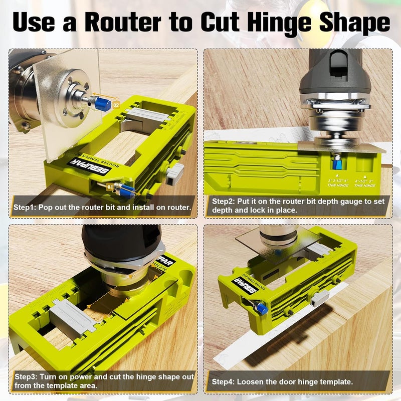 Sebupar Door Hinge Jig, Door Hinge Mortiser, Router Template Fits for Door Hinges from 3” to 5” Length and Types of Square, Radius 1/4” or Radius 5/8”. - Image 5